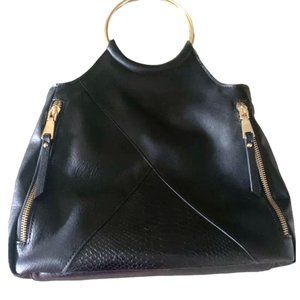 INC Purse Clutch Black Faux Leather, Gold handle w/ extended strap attachment